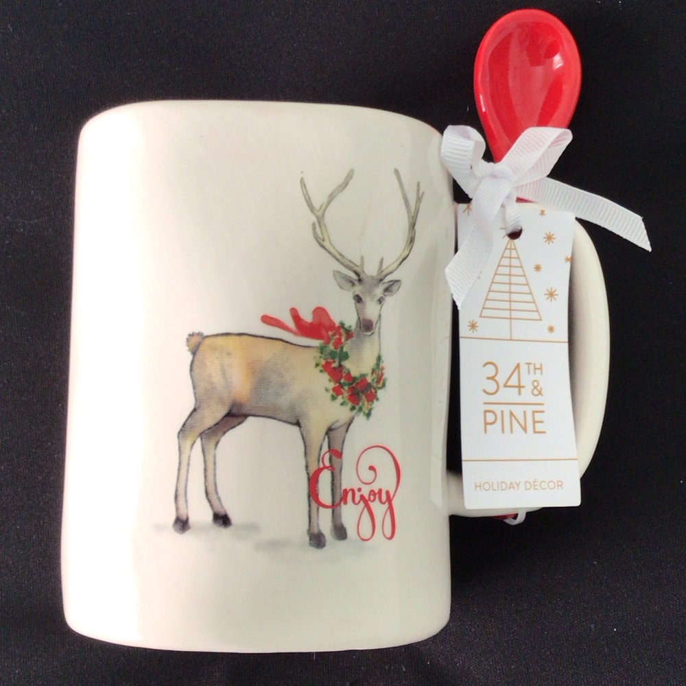 Arlington Designs - 16 Oz. Holiday Mug with Red Spoon Attached in Handle